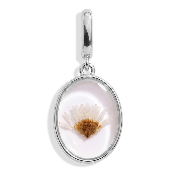 April Daisy Pressed Birth Flower Charm - Silver