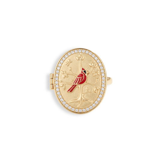 Personalized Cardinal Locket Ring
