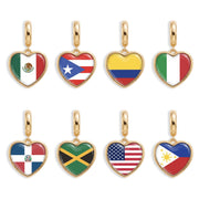Custom Keepsake Flag charms with the flags of Mexico, Puerto Rico, Colombia, Italy, Dominican Republic, Jamaica, United States and the Philippines