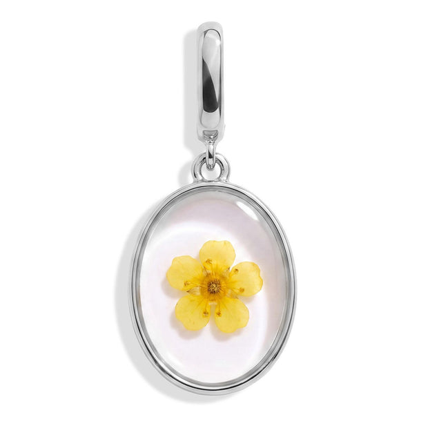 December Narcissus Pressed Birth Flower Charm - Silver