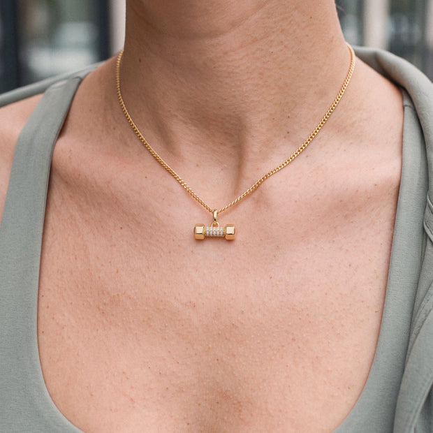 Dumbbell Necklace, worn