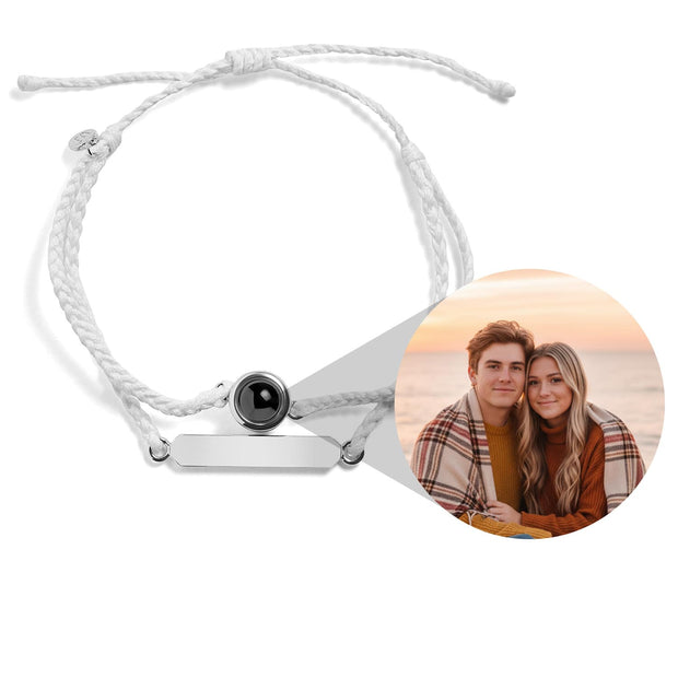 Engravable Bar & Circle Photo Double Cord Bracelet