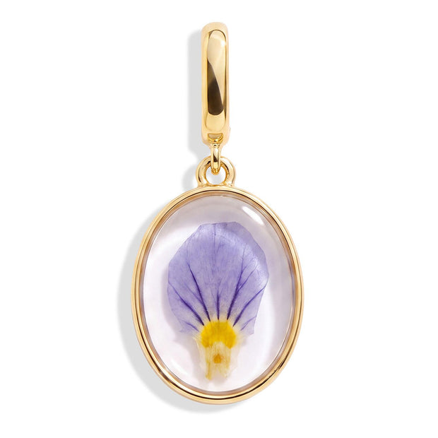 February Violet Pressed Birth Flower Charm - Gold