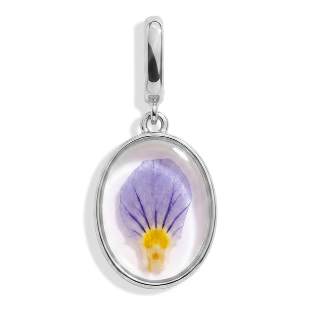 February Violet Pressed Birth Flower Charm - Silver