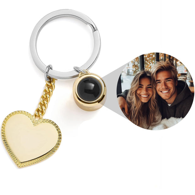 Engravable Heart Photo Keychain