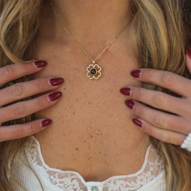 Personalized Pavé Clover Photo Necklace