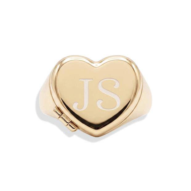 Personalized Heart Signet Locket Ring