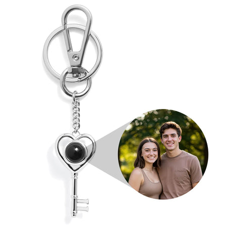 Personalized Heart Key Photo Keychain