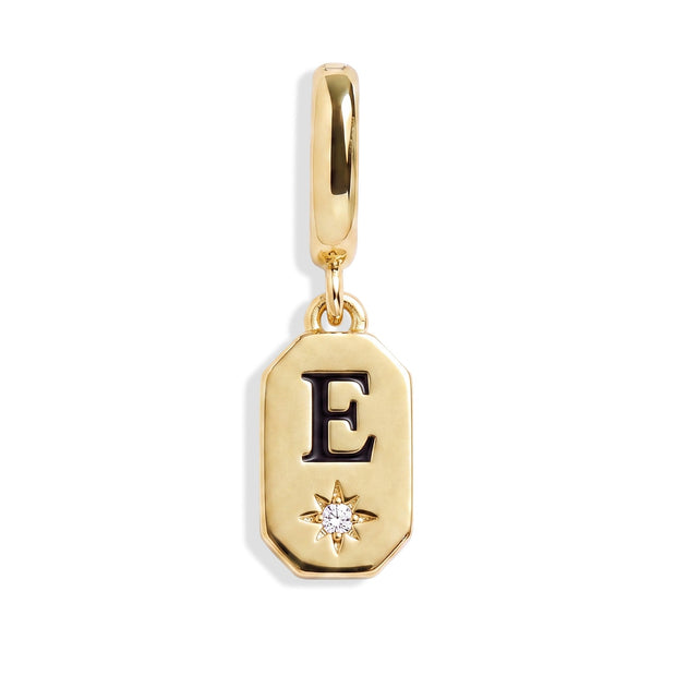Initial Tag Charm - Letter E - Gold