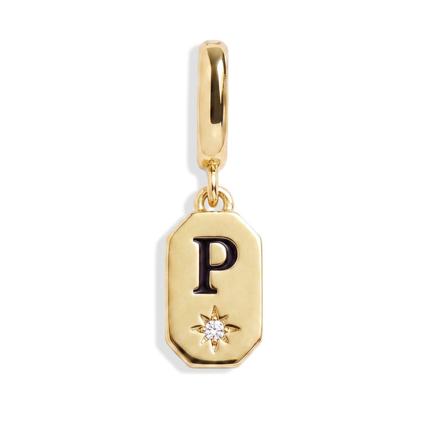 Initial Tag Charm - Letter P - Gold