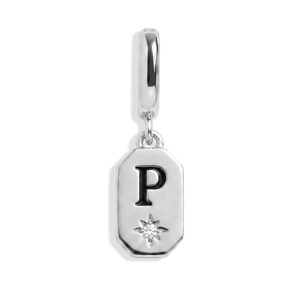 Initial Tag Charm - Letter P - Silver