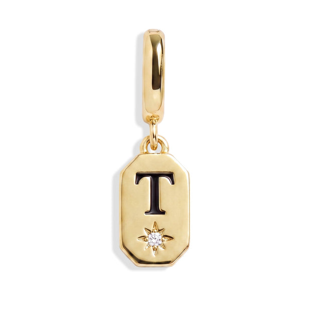 Initial Tag Charm - Letter T - Gold