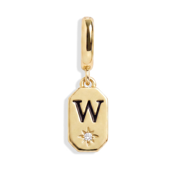 Initial Tag Charm - Letter W - Gold