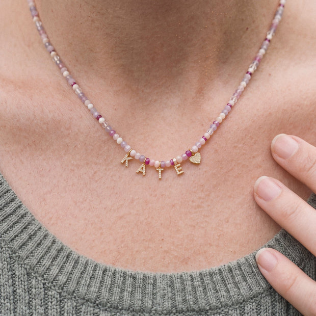 Mini Semi-Precious Personalized Name Necklace, worn