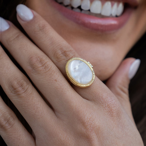 Personalized Mother of Pearl Locket Ring