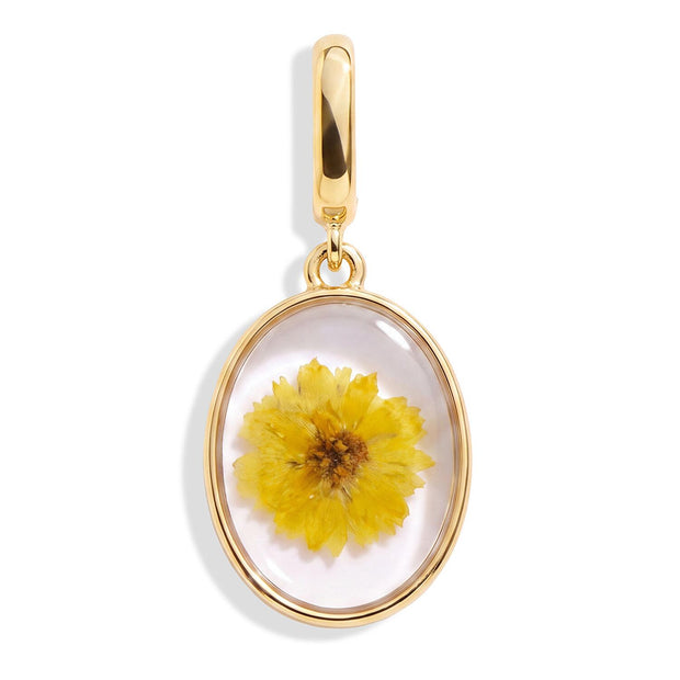 October Marigold Pressed Birth Flower Charm - Gold
