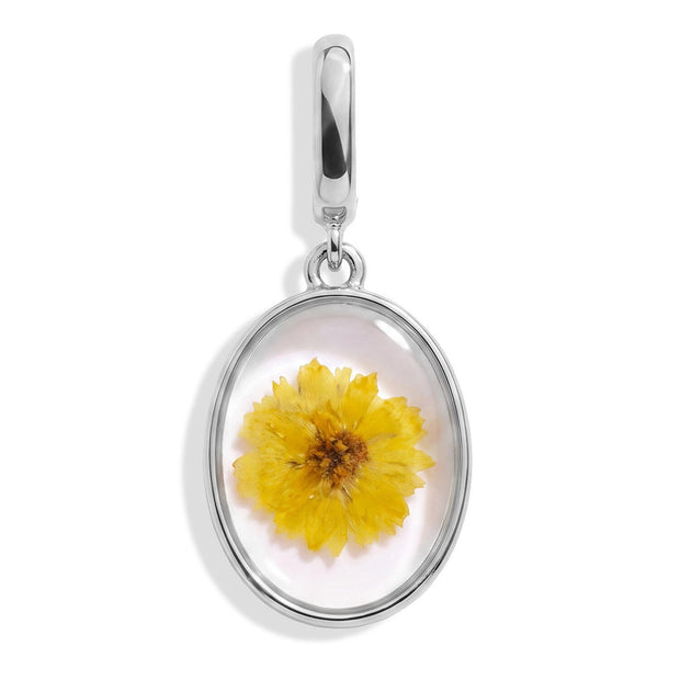 October Marigold Pressed Birth Flower Charm - Silver