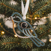 Personalized Blue Bird Photo Ornament, worn