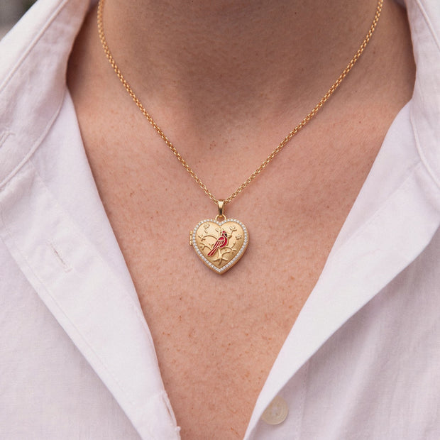 Personalized Cardinal Locket Necklace, worn