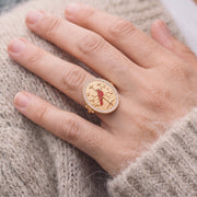 Personalized Cardinal Locket Ring, worn