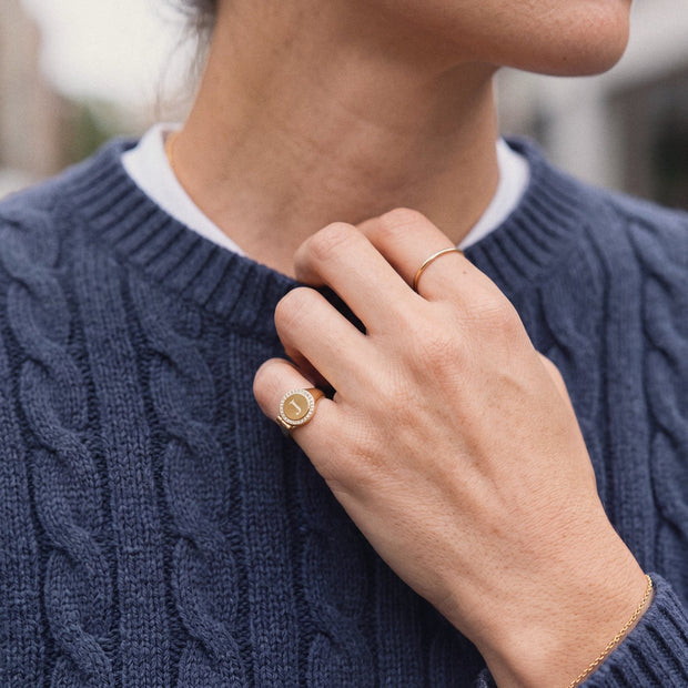 Personalized Round Halo Locket Ring, worn