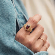 Ribbed Birthstone Locket Ring, worn