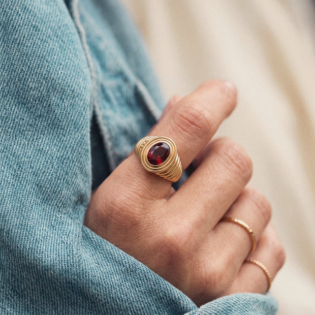 Ribbed Birthstone Locket Ring, worn