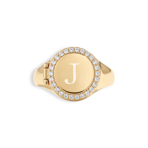 Personalized Round Halo Locket Ring — image 1 of 4