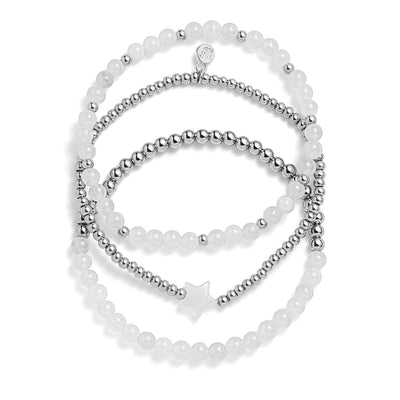 White Quartz Star Stretch Bracelet Set