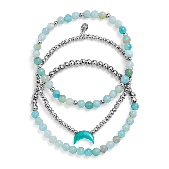 Aquamarine Moon Stretch Bracelet Set