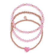 Rose Quartz Heart Stretch Bracelet Set