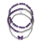 Amethyst Butterfly Stretch Bracelet Set