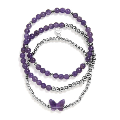 Amethyst Butterfly Stretch Bracelet Set