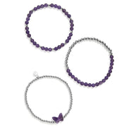 Amethyst Butterfly Stretch Bracelet Set