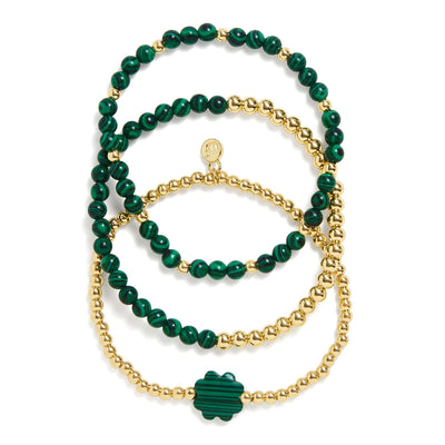 Malachite Clover Stretch Bracelet Set