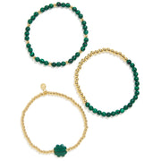 Malachite Clover Stretch Bracelet Set