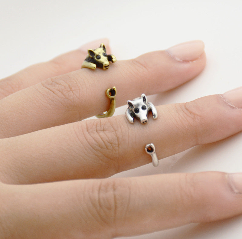 Animals Ring Lovely Piggy Golden Opening Ring, Fashion Rings