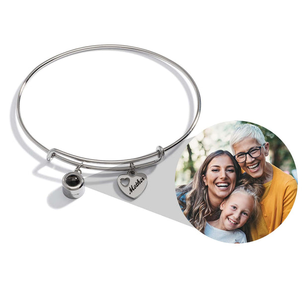 Personalized Photo Bangle With Mother Charm